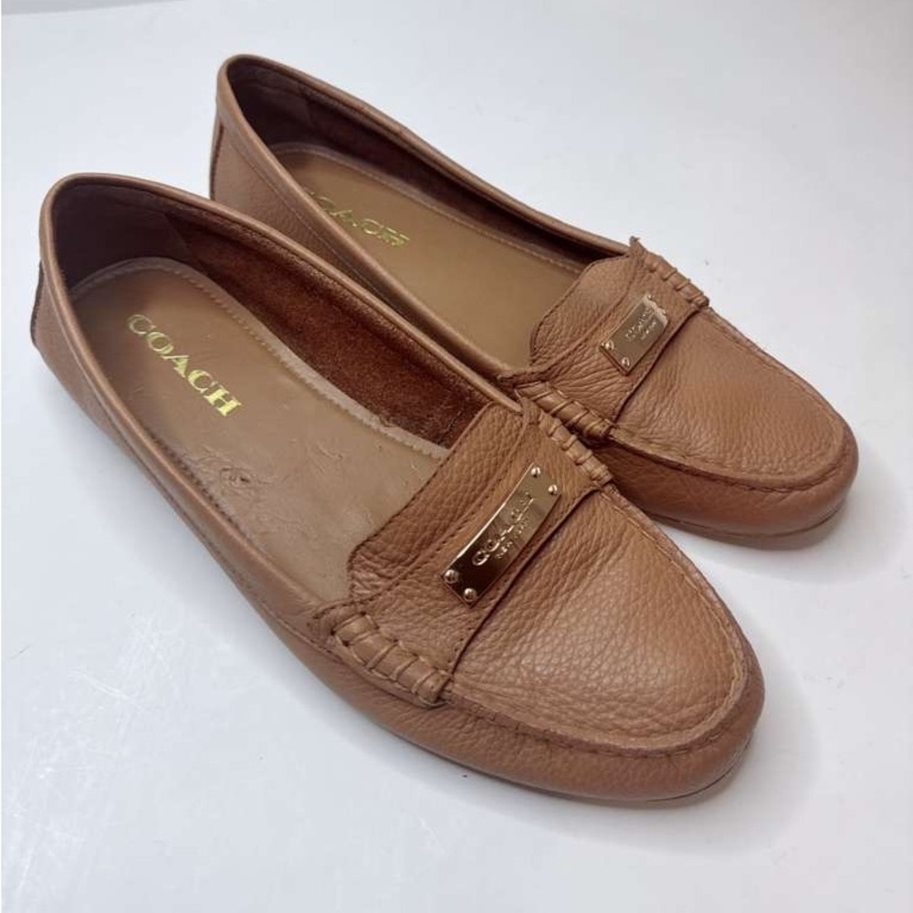 Coach Fredrica Tan Leather Flat Loafers Size 8